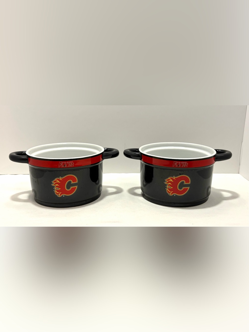 NHL Calgary Flames Ceramic Bowls with Handles Set of 2 Chili/Soup Bowl